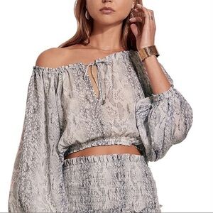 Olivacious off the shoulder snake skin long sleeve tank